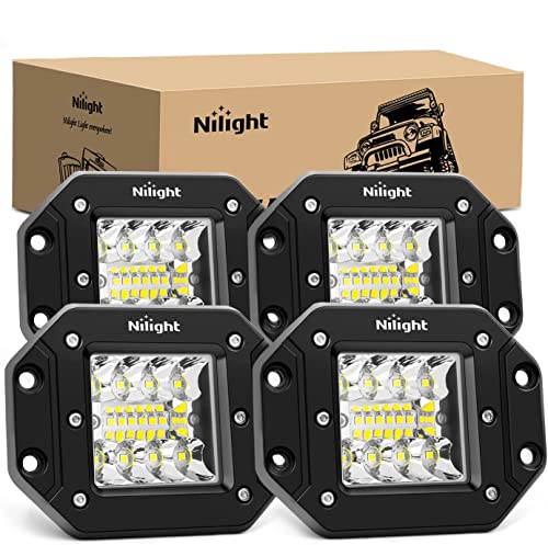 Nilight 4PCS 42W Flush Mount LED Light Pods - Upgraded Spot Flood Combo Beam Driving, Work, Backup, Reverse, Grill Mount Light for Offroad 4x4 Truck SUV