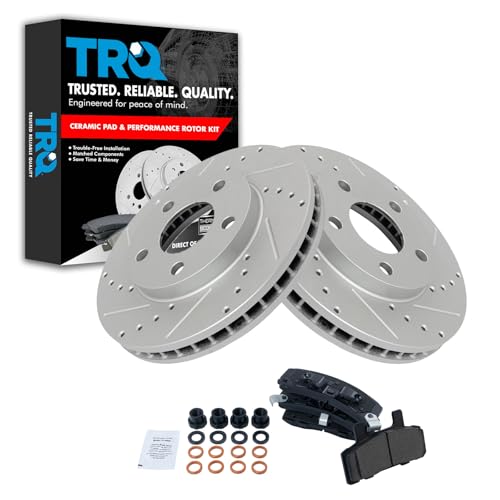 TRQ Front Performance Brake Pad & Rotor Kit Brake Pads Brake Rotors Set Ceramic Premium G-Coated Compatible with 1990-1993 Cadillac DeVille 1990-1992 Fleetwood