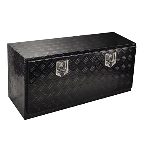 36 Inch Tool Box Truck Car Outdoor Trailer Pickup Underbody Toolbox, RV Storage Organizer, Underbed Tools Organizer W/Lock Latch W/Keys, Black Aluminum 5 Bar Tread(36''X18''X16'')