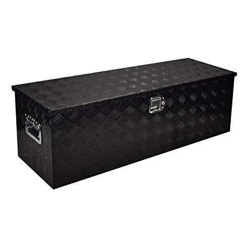 48 Inch Aluminum Heavy Duty Truck Bed Tool Box Truck Car Outdoor Trailer Pickup Underbody Toolbox, RV Storage Organizer W/Lock & Keys, 5 Bar Tread, Black (48"X15"X15")