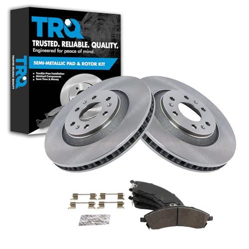 TRQ Front Brake Pad & Rotor Kit Brake Pads Brake Rotor Semi-Metallic Compatible with 2004-2009 Cadillac SRX