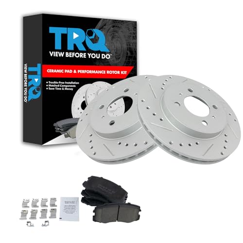 TRQ Front Performance Brake Pad & Rotor Kit Brake Pads Brake Rotors Set Ceramic Premium G-Coated Compatible with 2003-2006 Mitsubishi Lancer