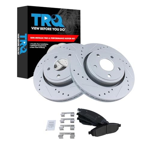 TRQ Front Performance Brake Pad & Rotor Kit Brake Pads Brake Rotors Set Semi-Metallic Premium G-Coated Compatible with 2006-2010 Jeep Commander 2005-2010 Grand Cherokee