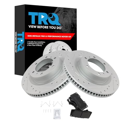 TRQ Front Performance Brake Pad & Rotor Kit Brake Pads Brake Rotors Set Semi-Metallic Premium G-Coated Compatible with 2010-2019 Lexus GX460 Toyota 4Runner