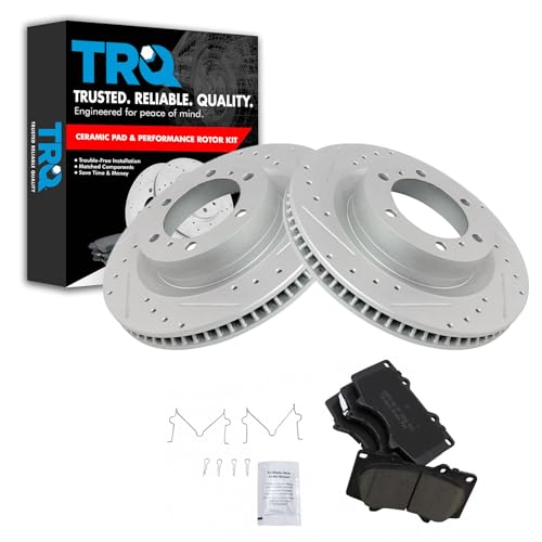 TRQ Front Performance Brake Pad & Rotor Kit Brake Pads Brake Rotors Set Ceramic Premium G-Coated Compatible with 2010-2019 Lexus GX460 Toyota 4Runner