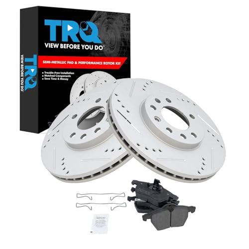 TRQ Premium G-Coated Slotted X Drilled Semi-Metallic Kit
