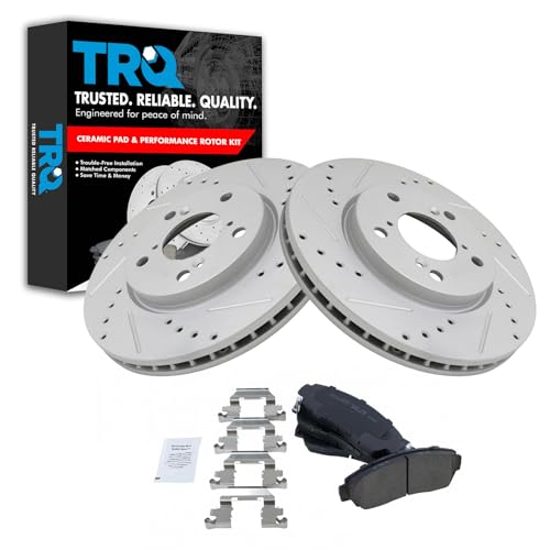 TRQ Front Performance Brake Pad & Rotor Kit Brake Pads Brake Rotors Set Ceramic Premium G-Coated Compatible with 2005-2010 Honda Odyssey