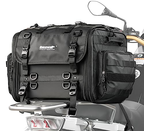 Rhinowalk Motorcycle Tail Bag, Expandable Motorcycle Travel Luggage Bags 60L, Waterproof All-Weather Trunk Rack Bag with Sissy Bar Straps & Helmet Rain Cover-Black