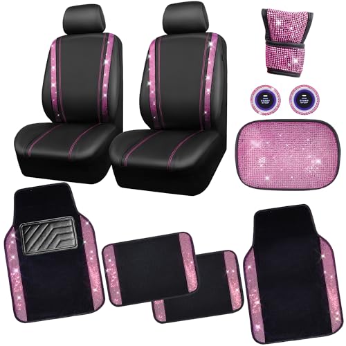 CAR PASS Bling Rhinestone Car Seat Covers Pink Combo