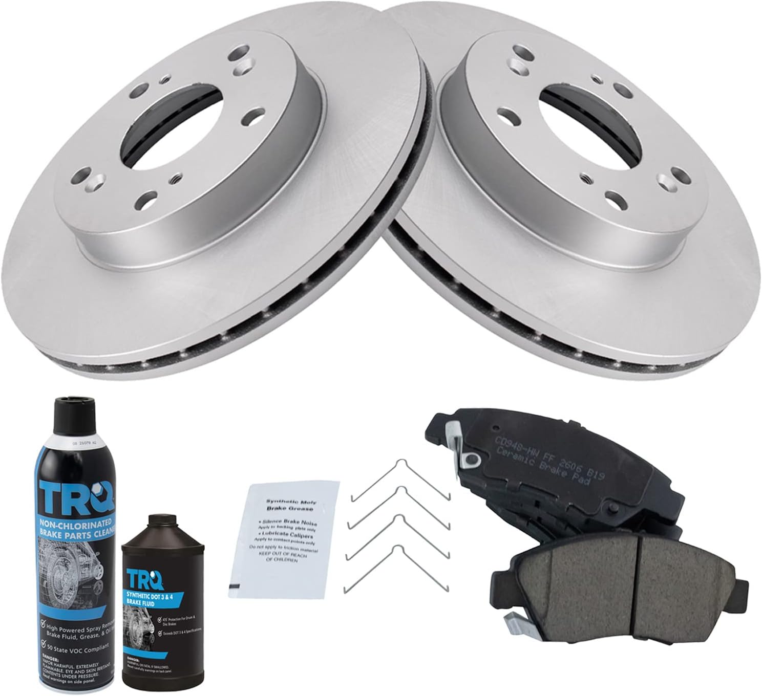 TRQ Front Brake Pad & Rotor Kit Brake Chemical Kit Brake Pads Brake Rotor Ceramic Premium G-Coated Compatible with 2002-2006 Acura RSX 2006-2011 Honda Civic 2011-2015 CR-Z