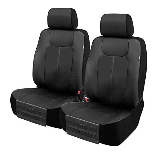 Carson Heavy Duty Truck Seat Covers for Front Seats; Fits Full-Size SUV or Truck; Includes Front, Built-in Molle Style Organizer; Semi-Custom Fit; Faux Leather; 2pcs, Black