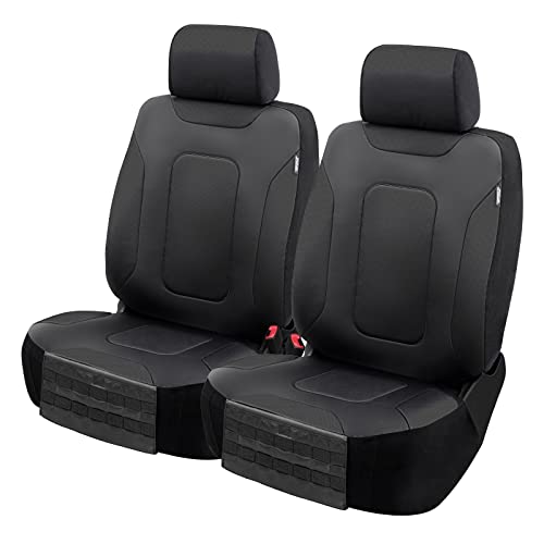 Colton Heavy Duty Truck Seat Covers for Front Seats, Fits Full-Size SUV or Truck, Built-in Molle Style Organizer, Semi-Custom Fit, Faux Leather, 2pcs, Black