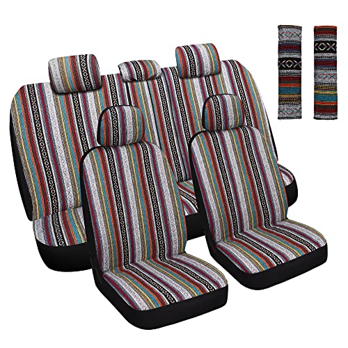 Baja Saddle Blanket Car Seat Covers Full Set with Seat Belt Pads, Washable Breathable Seat Covers for Cars, Universal Fit Interior Covers for Most Sedan Truck SUV, Airbag Compatible, Red