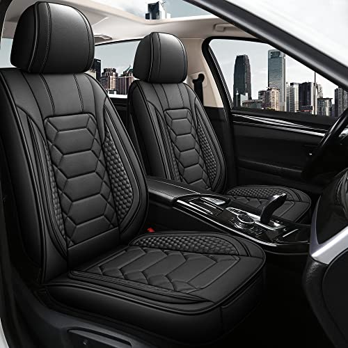 Leather Car Seat Covers Front Pair, Waterproof Faux Leather Seat Covers for Cars, Non-Slip Car Interior Covers Universal Fit for Most Cars Sedans Trucks SUVs, Black