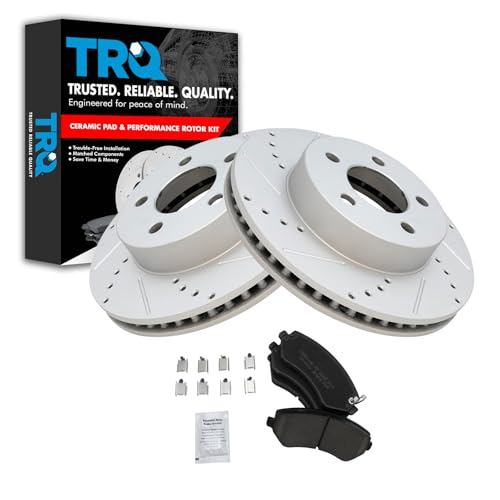 TRQ Front Performance Brake Pad & Rotor Kit Brake Pads Brake Rotors Set Ceramic Premium G-Coated Compatible with 2002-2007 Jeep Liberty