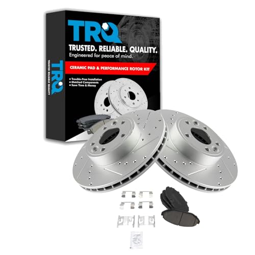 TRQ Front Performance Brake Pad & Rotor Kit Brake Pads Brake Rotors Set Ceramic Premium G-Coated Compatible with 1998-2002 Ford Crown Victoria Lincoln Town Car Mercury Grand Marquis