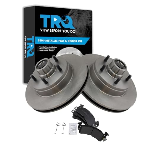 TRQ Front Brake Pad & Rotor Kit Brake Pads Brake Rotor Semi-Metallic Compatible with 1991-1996 Buick Roadmaster 1991-1992 Cadillac Brougham Chevrolet Caprice 1994-1996 Impala Oldsmobile Custom Cruiser