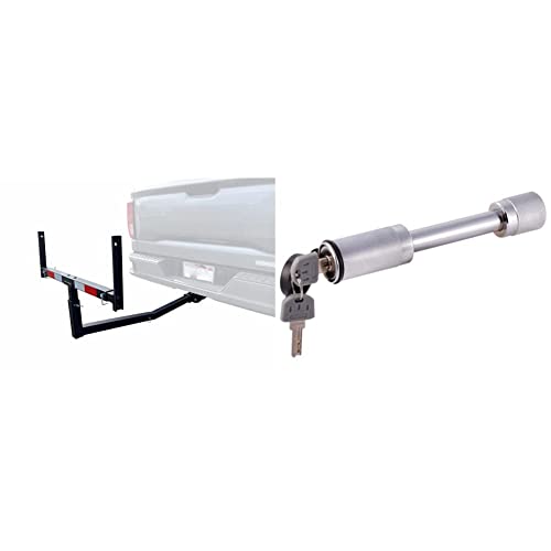 MaxxHaul 70231 Hitch Mount Pick Up Truck Bed Extender, Black, 37 x 19 x 3 inches & 70050 Trailer Hitch Lock - Heavy Duty 5/8"- Hitch Locking Receiver Pin with 2 Keys, Chrome