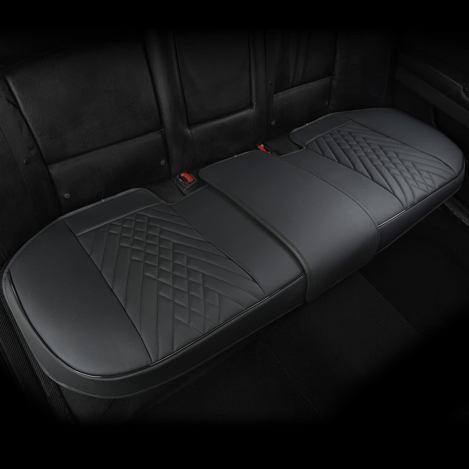 GIANT PANDA PU Leather Rear Seat Cover Protector, Anti-Slip Adjustable (50~55.5'')  Fits 90% Vehicles (Excludes Large SUVs/Trucks) - Black