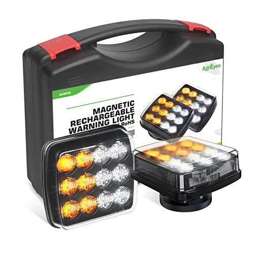 Agrieyes 2Pcs Wireless Emergency Strobe Lights for Trucks,Vehicles, Rechargeable Amber Led Beacon Lights with Super Magnetic, 12-24V, Plow Flashing Hazard Warning Light for Tractor,Automotive