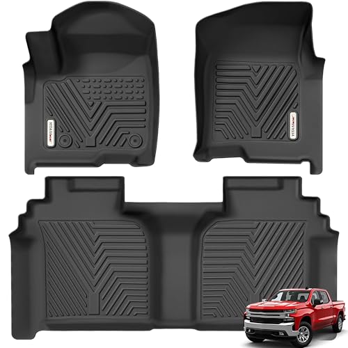 YITAMOTOR Floor Mats Compatible with 2019-2025 Chevrolet Silverado 1500/GMC Sierra 1500 & 2020-2025 Chevy Silverado/GMC Sierra 2500HD/3500HD Crew Cab with Rear Underseat Storage Box, Front Bucket Seat