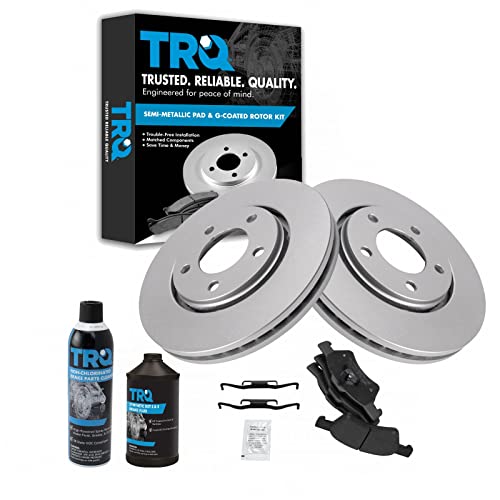 TRQ Front Brake Pad & Rotor Kit Brake Chemical Kit Brake Pads Brake Rotor Semi-Metallic Premium G-Coated Compatible with 2001-2007 Chrysler Town & Country Dodge Caravan Grand Caravan