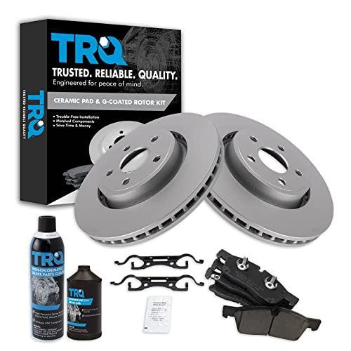TRQ Front Brake Pad & Rotor Kit Brake Chemical Kit Brake Pads Brake Rotor Ceramic Premium G-Coated Compatible with 2011-2016 Dodge Durango Jeep Grand Cherokee