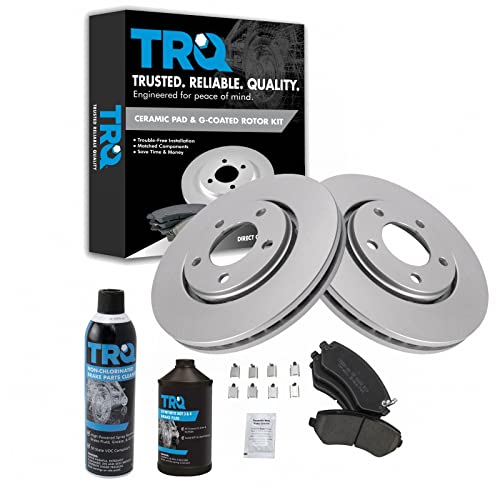 TRQ Front Ceramic Brake Pad & Coated Rotor Kit w/Fluids Compatible with Chrysler Dodge