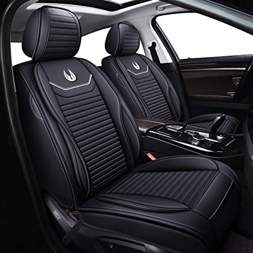 OASIS AUTO Car Seat Covers Premium Waterproof Faux Leather Cushion Universal Accessories Fit SUV Truck Sedan Automotive Vehicle Auto Interior Protector Front Pair (OD-008 Black)