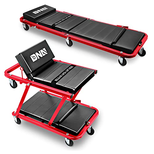 DNA MOTORING TOOLS-00193 48" 2 IN 1 Folding Rolling Garage Shop Creeper Roller Seat, 7 Pcs 2" Casters, 350 Lbs Weight Capacity, Gray