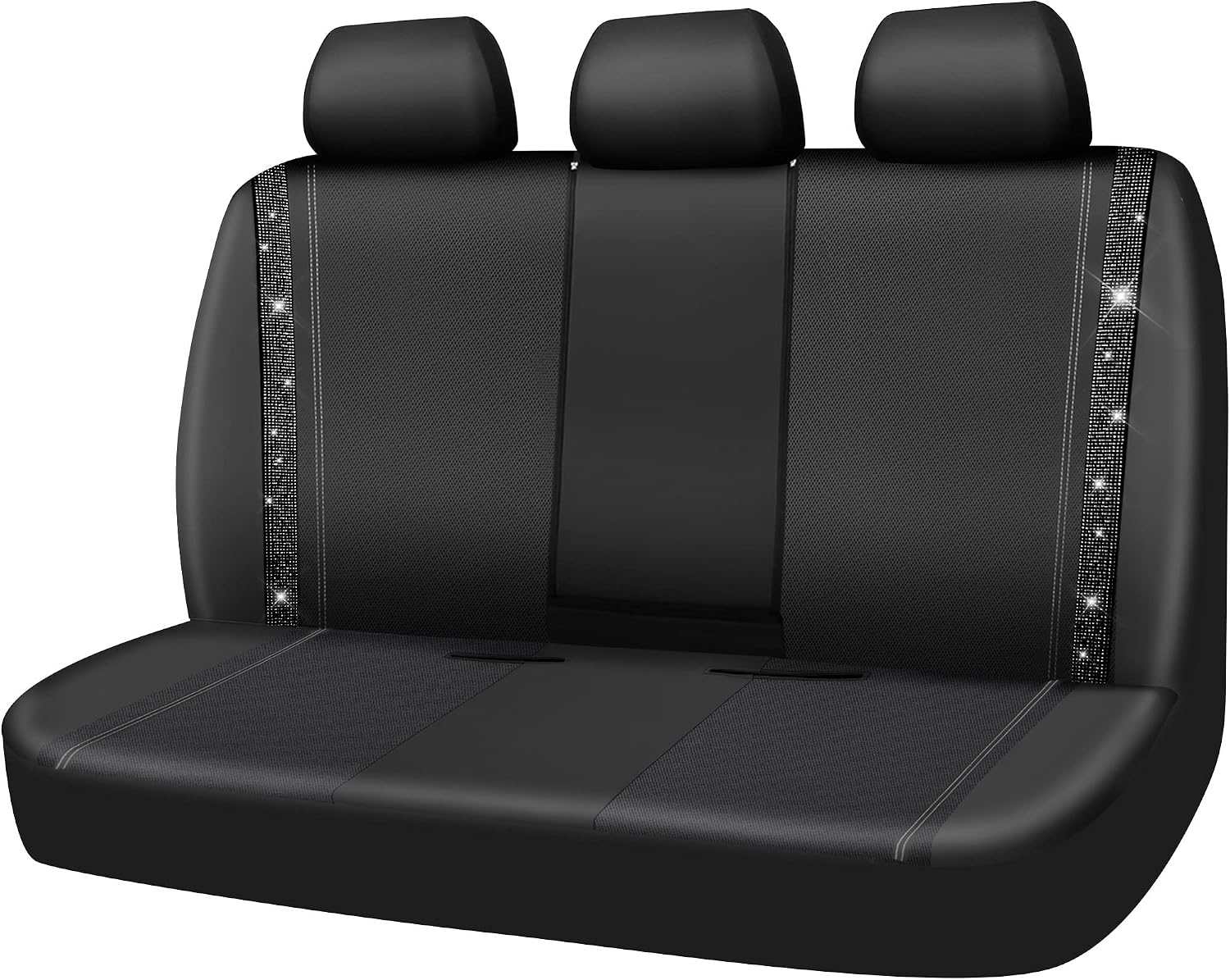 CAR PASS Bling Rhinestone Leather Back Seat Cover, Waterproof Bench Rear Seat Cover Shining Diamond Universal Fit Automotive Glitter Crystal Sparkle Strips for Kid Women Girl, Black Diamond