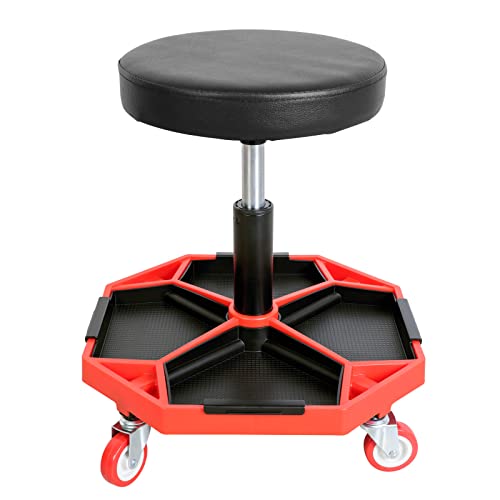 BIG RED ATRXF8308R Torin Heavy Duty Pneumatic Garage Rolling Stool/Creeper Seat with Removable Plastic Tray, 300 lb Capacity, Black/Red