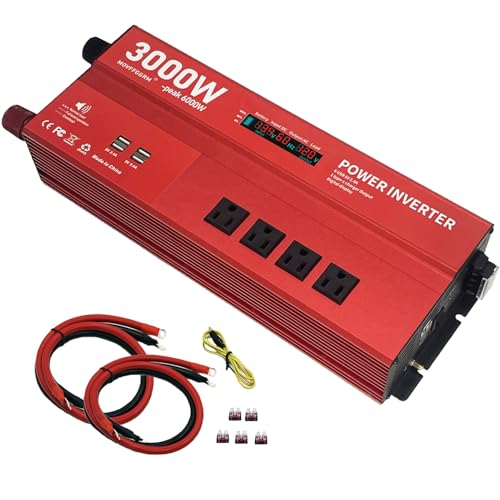 3000W 12V Power Inverter,Peak 6000W, Car/Truck/RV DC 12V to 110V 4AC Converter, 6X 2.4A USB Ports,with 18W Type-C Quick Charge Port,LCD Digital Display