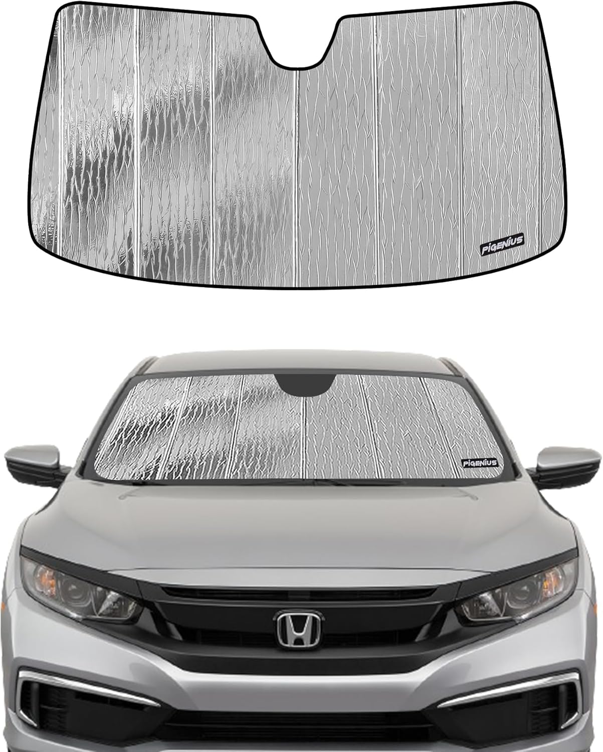 Windshield Sun Shade for Honda Civic 2019-2021,Touring 2016-2021,Type R 2020-2021,(with Rearview Mirror Camera),Front Window Sunshade Shield,Silver for Summer, Black for Winter