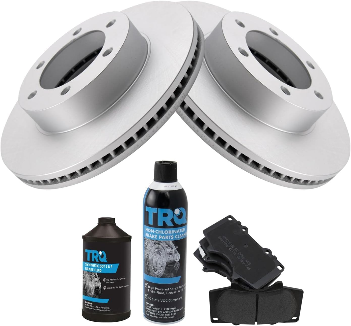 TRQ Front Brake Pad & Rotor Kit Brake Chemical Kit Brake Pads Brake Rotor Semi-Metallic Premium G-Coated Compatible with 2003-2007 Toyota Sequoia 2000-2006 Tundra