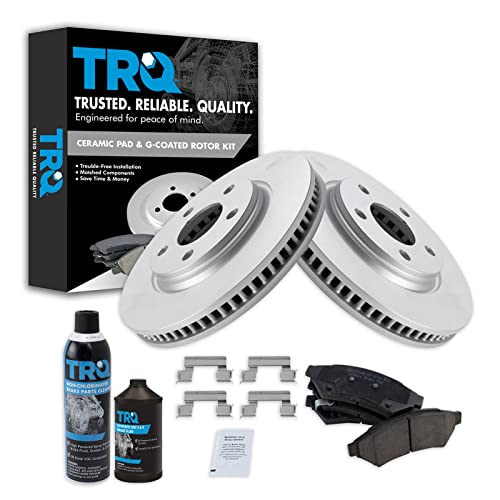 TRQ Front Ceramic Brake Pad & Coated Rotor Kit w/Fluids