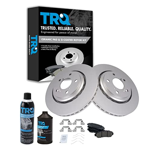 TRQ Front Brake Pad & Rotor Kit Brake Chemical Kit Brake Pads Brake Rotor Ceramic Premium G-Coated Compatible with 2015-2017 Honda Odyssey 2019-2021 Passport