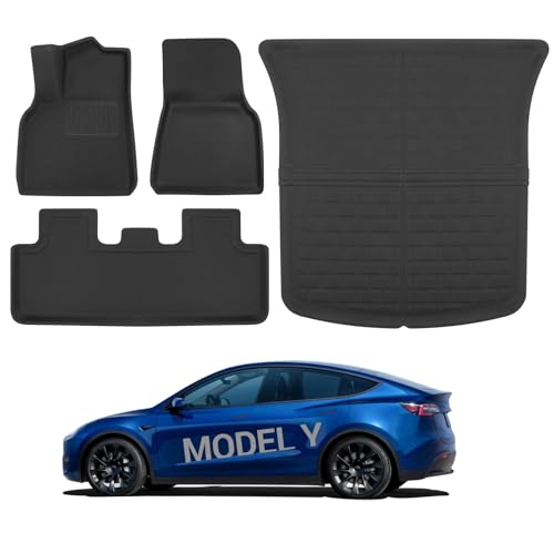 Motrobe Tesla Model Y Floor Mats 3D Cargo Liners All-Weather Waterproof Protect Floor Interior Liner Accessories for 2020-2024 Model Y 4PCS