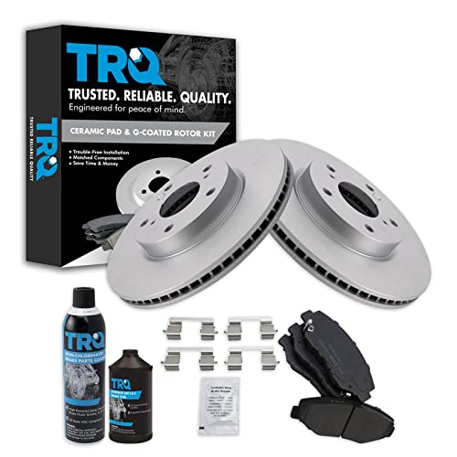 TRQ Front Brake Pad & Rotor Kit Brake Chemical Kit Brake Pads Brake Rotor Ceramic Premium G-Coated Compatible with 2016-2018 Honda Civic
