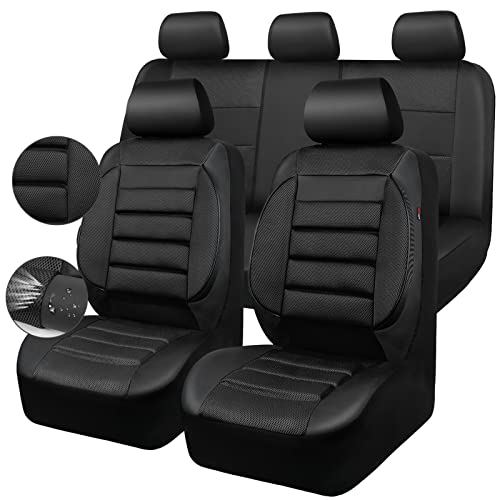 CAR PASS Breatherable Air Mesh Car Seat Covers Full Set, 3D Foam Back Support Automotive Seat Covers, All Season Car Seat Cover Fit Automotive,SUV,Sedan,Van, Airbag Compatible (Black)