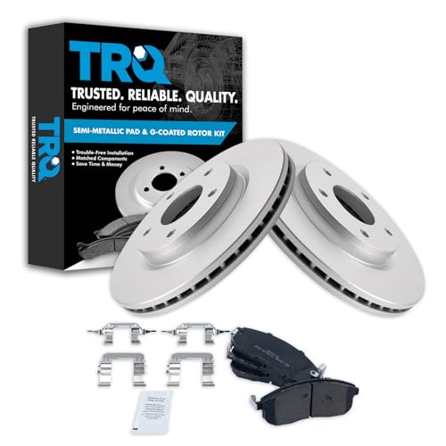TRQ Front Brake Pad & Rotor Kit Brake Pads Brake Rotor Semi-Metallic Premium G-Coated Compatible with 2013-2019 Nissan Sentra