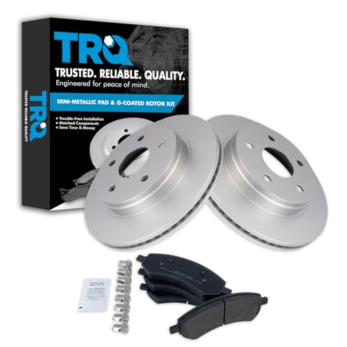 TRQ Front Brake Pad & Rotor Kit Brake Pads Brake Rotor Semi-Metallic Premium G-Coated Compatible with 2007-2009 Chrysler Aspen Dodge Durango 2006-2010 Ram 1500 2011-2018 Ram 1500