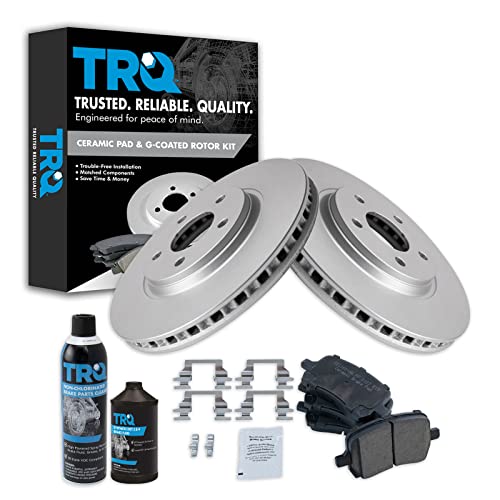 TRQ Front Ceramic Brake Pad & Coated Rotor Kit w/Chemicals for Malibu G5 G6 HHR