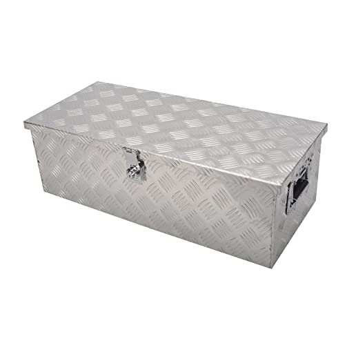 30 Inch Tool Box Underbody Flatbox Truck Car Outdoor Trailer Pickup,RV Storage Organizer, Tools Chest Box w/Side Handle & Lock Keys,Silver Aluminum 5 Bar Tread ToolBox(30''X13''X10'')