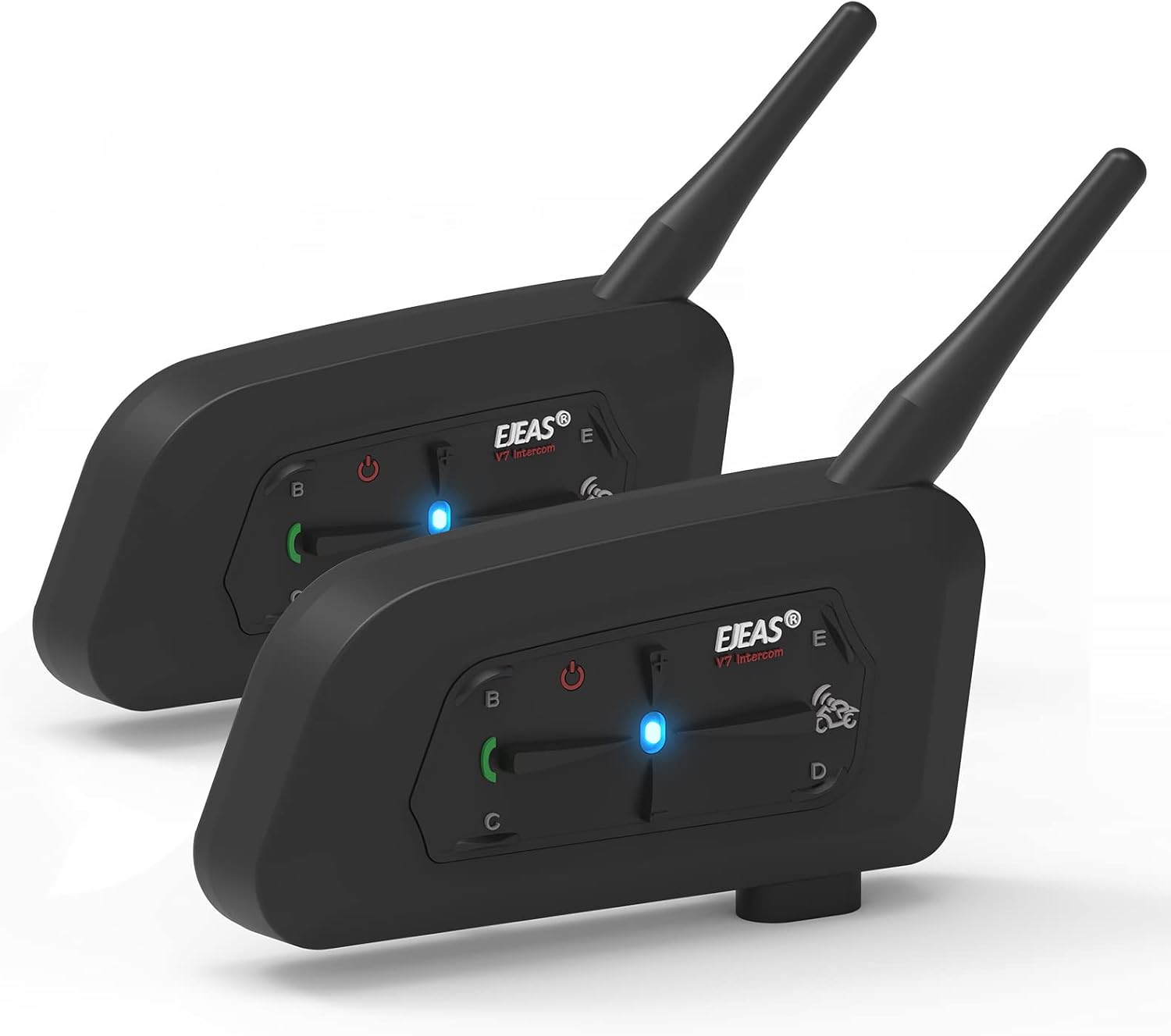 EJEAS V7 Motorcycle Helmet Bluetooth Intercom, Upgraded 2 Riders 1200M Helmet Bluetooth Headset Wireless Communication System with Noise Reduction/Auto Answering/Waterproof/Quick Paring (2PCS)