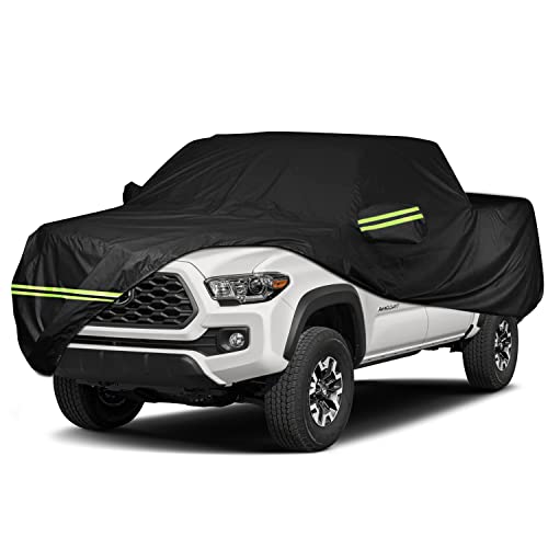 6 Layer Waterproof Car Cover for Toyo-ta Tacoma Double Cab 5ft Bed Truck Cover Accessories, All Weather Windproof PEVA Car Covers with Door Zipper Up to 232 L, for Sun Rain UV Protection