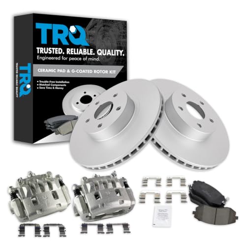TRQ Front Brake Pad & Rotor Kit Brake Caliper Brake Pads Brake Rotor Ceramic Vented Premium G-Coated Compatible with 2005 Subaru Legacy