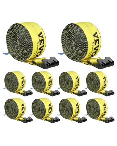 VEVOR Truck Straps, 4" x30' Heavy Duty Tie Down w/Flat Hooks 18,000lbs Break Strength, WLL# 6000lbs, Cargo Straps tie Down for Flatbeds, Trucks, Trailers, Farms, Rescues, Tree Saver, Yellow(10 Pack)