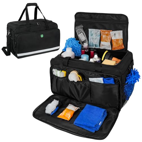 Extra Large Car Detailing Bag, Cleaning Caddy for Auto Detailing Supplies, Car Cleaning Storage Trunk Organizer for Polisher and Vehicle Wash Tools, Black