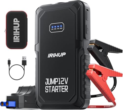 Jump Starter Auto Battery Booster Pack (Up to 8L Gas or 5L Diesel Engine), 12V Car Battery Jump Starter with Built-in LED Light and EVA case